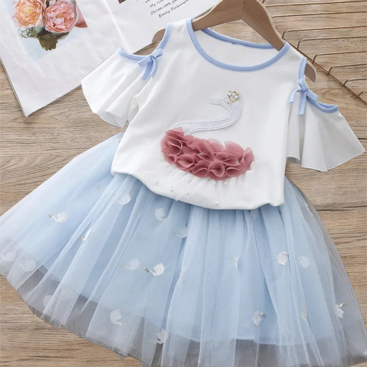 Denim Flower Embroidered Top+Net