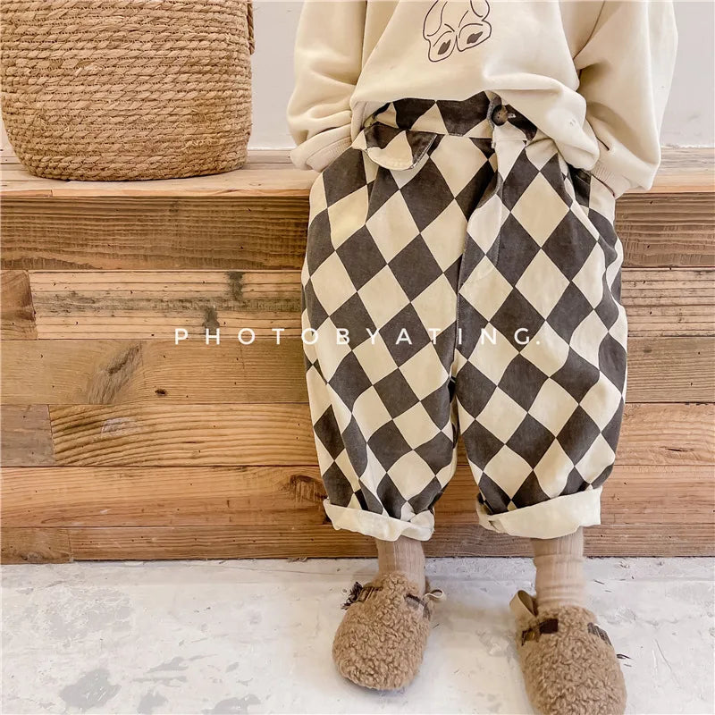 Baby Boy's Plaid Pants Casual Loose Kids Clothes