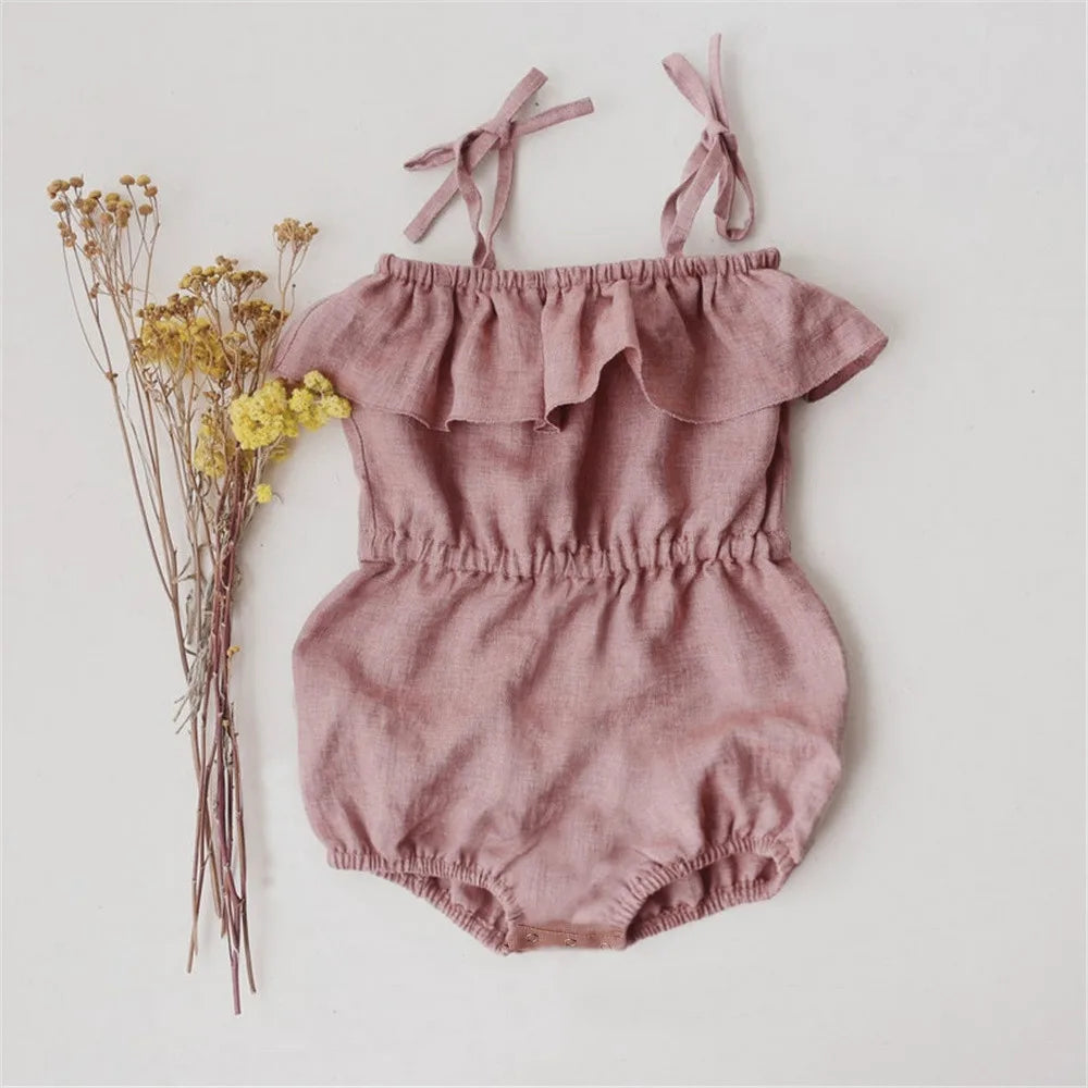 Summer Baby Girls Clothing Newborn Baby Girl Solid color Linen Cotton Sleeveless Romper Cute Baby Clothes