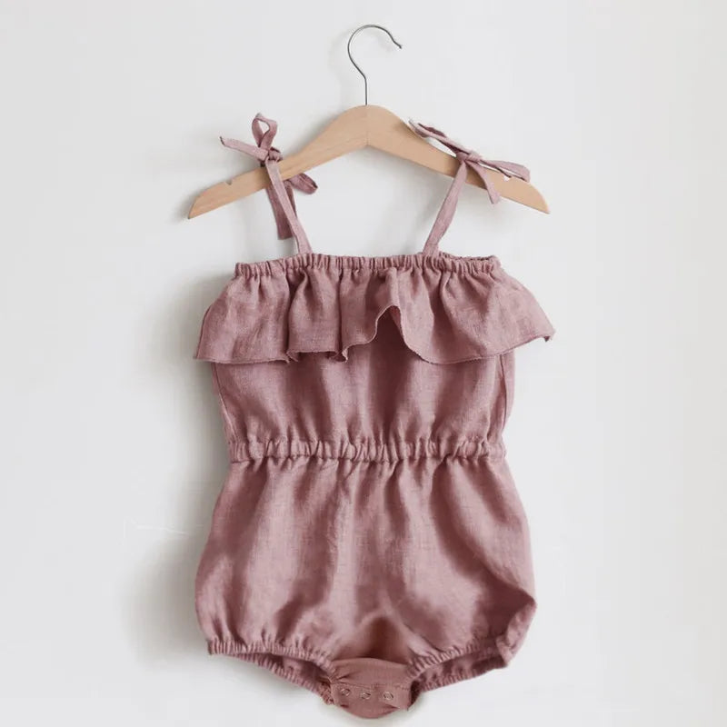 Summer Baby Girls Clothing Newborn Baby Girl Solid color Linen Cotton Sleeveless Romper Cute Baby Clothes