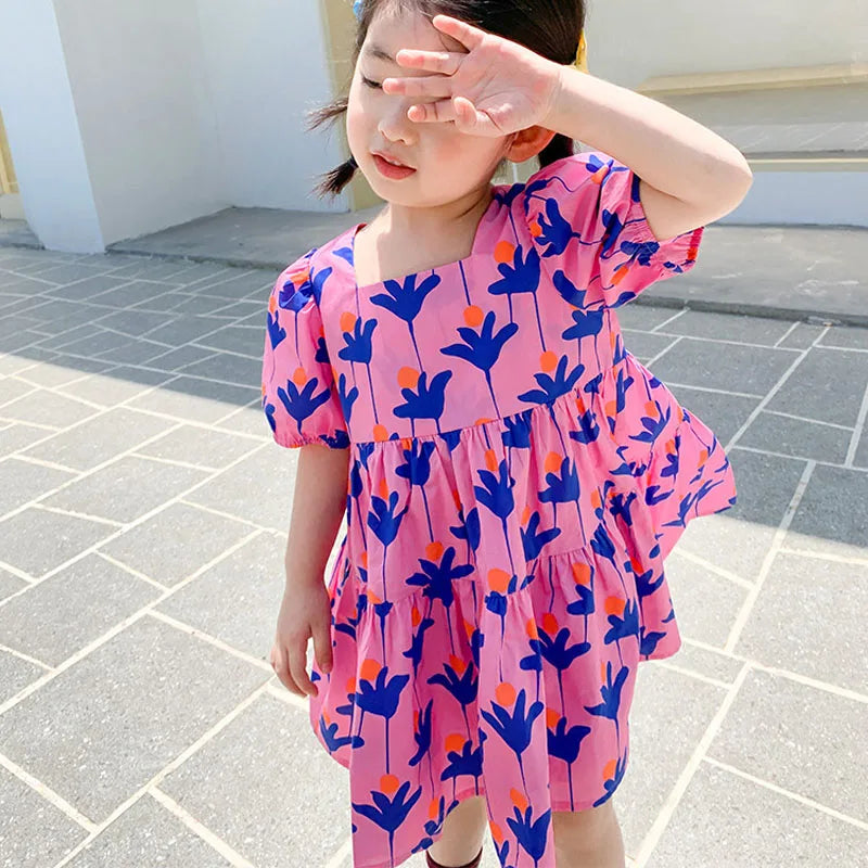 Summer Girls Dress Fashion Bright Bright Color Flower Dresses Big Large Loose Cute For Girls Dresss Baby Kids Children'S Clothes