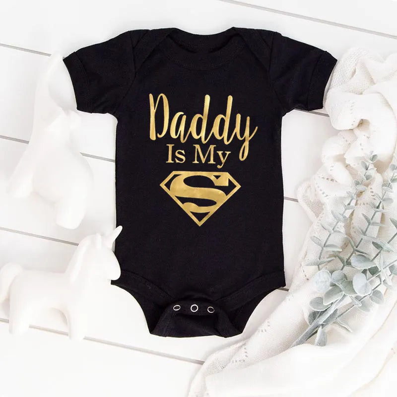 Boy, Girl and Baby Rompers and Bodysuit with funny prints on them.