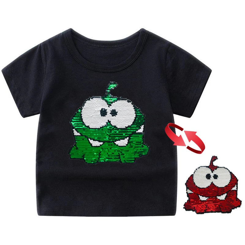 Panda Tiger Dinosaur Sequin Children T Shirt for Boys Tshirts Kids T Shirt Cartoon Print Summer Tops T-shirts for Baby Clothes