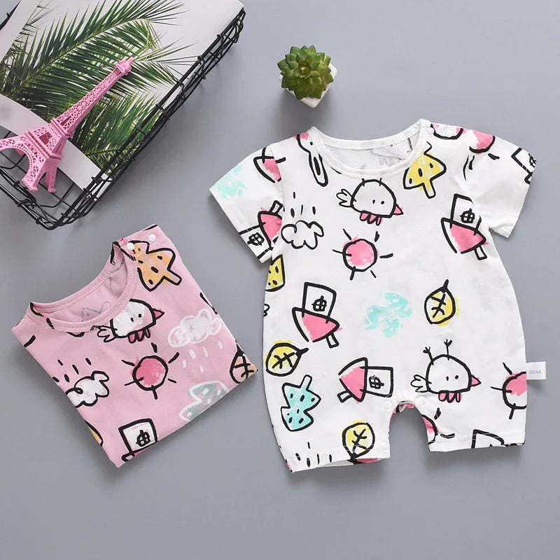 Newborn Summer Baby Boy Romper Short Sleeve Cotton Infant Jumpsuit Cartoon Printed Baby Girl Rompers Newborn Baby Clothes