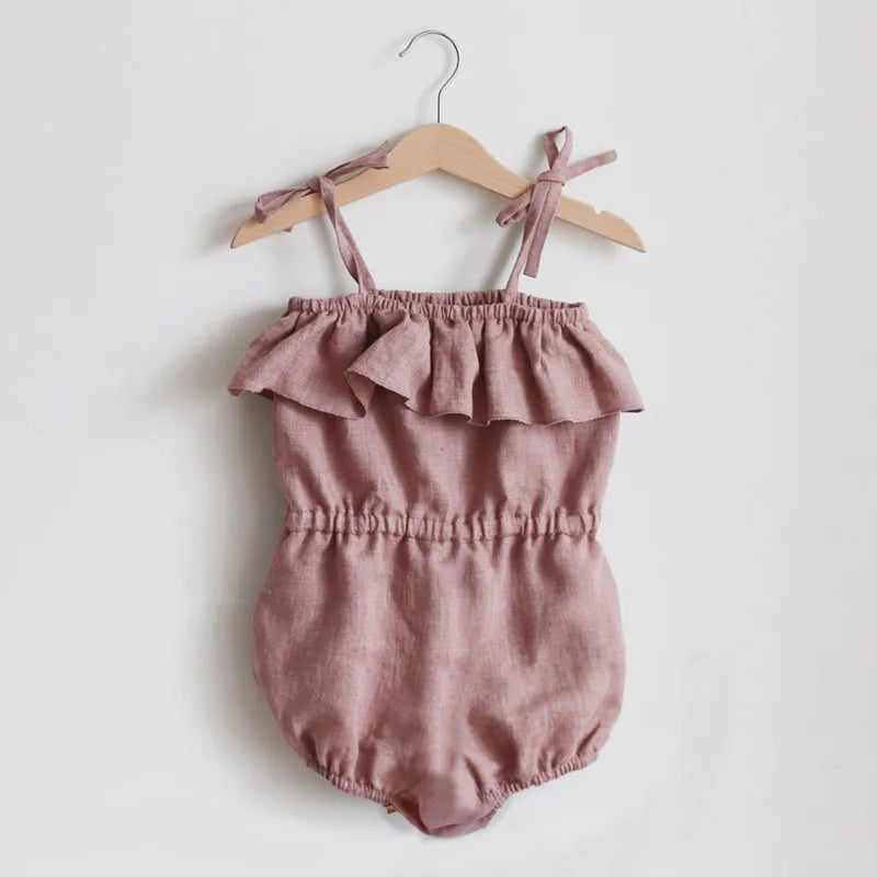 Summer Baby Girls Clothing Newborn Baby Girl Solid color Linen Cotton Sleeveless Romper Cute Baby Clothes