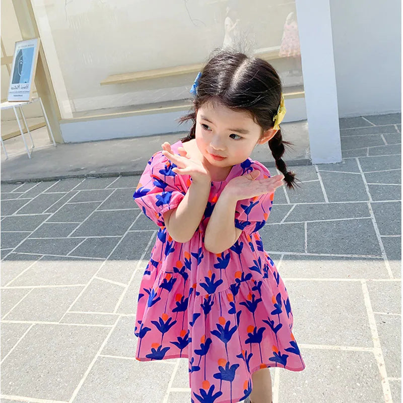 Summer Girls Dress Fashion Bright Bright Color Flower Dresses Big Large Loose Cute For Girls Dresss Baby Kids Children'S Clothes