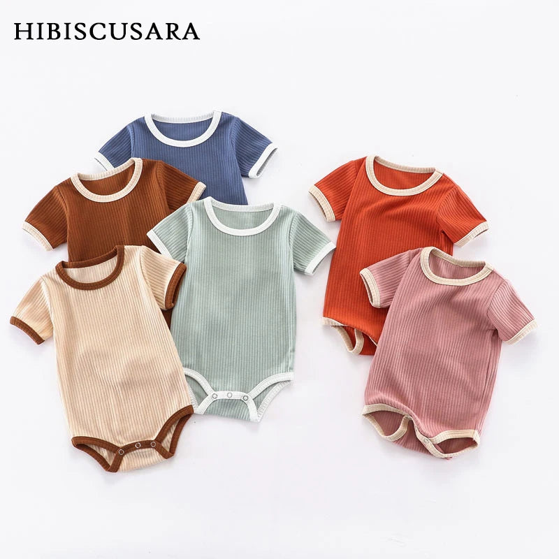 Summer Newborn Baby Romper Ribbed Infant Cotton Short Sleeve Body Suit Boy Girl Claasic Jumpsuits Baby Clothes 0-12M