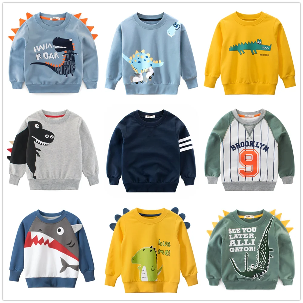 Spring Boys Clothing with Dinosaur Cartoon Sweatshirts Ages 1 to 9 year old