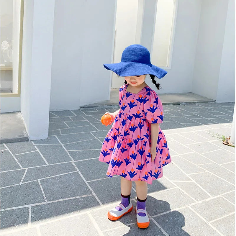 Summer Girls Dress Fashion Bright Bright Color Flower Dresses Big Large Loose Cute For Girls Dresss Baby Kids Children'S Clothes