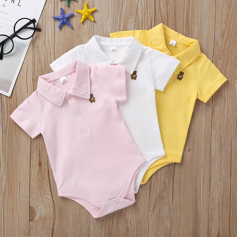 Newborn Baby Romper 0-12 Months 2024 Summer Solid 3 Colours Polo Infant Baby Boy Girl Clothes jumpsuit new born Bebies Roupas