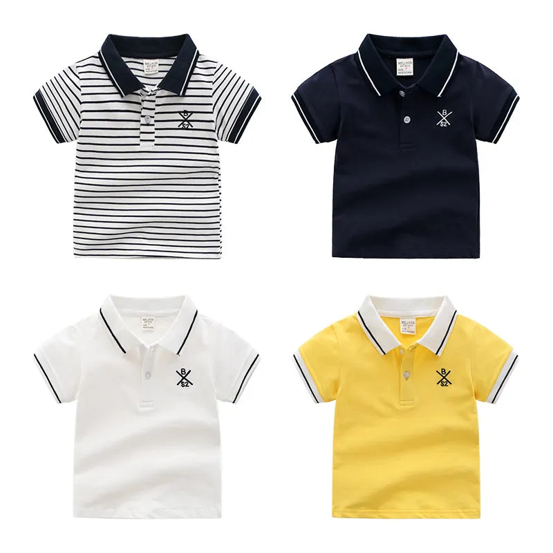Summer Solid Color Boys Shirts Cotton Kids Polo T-shirts Toddler Tops Tees Quality Children's Clothes