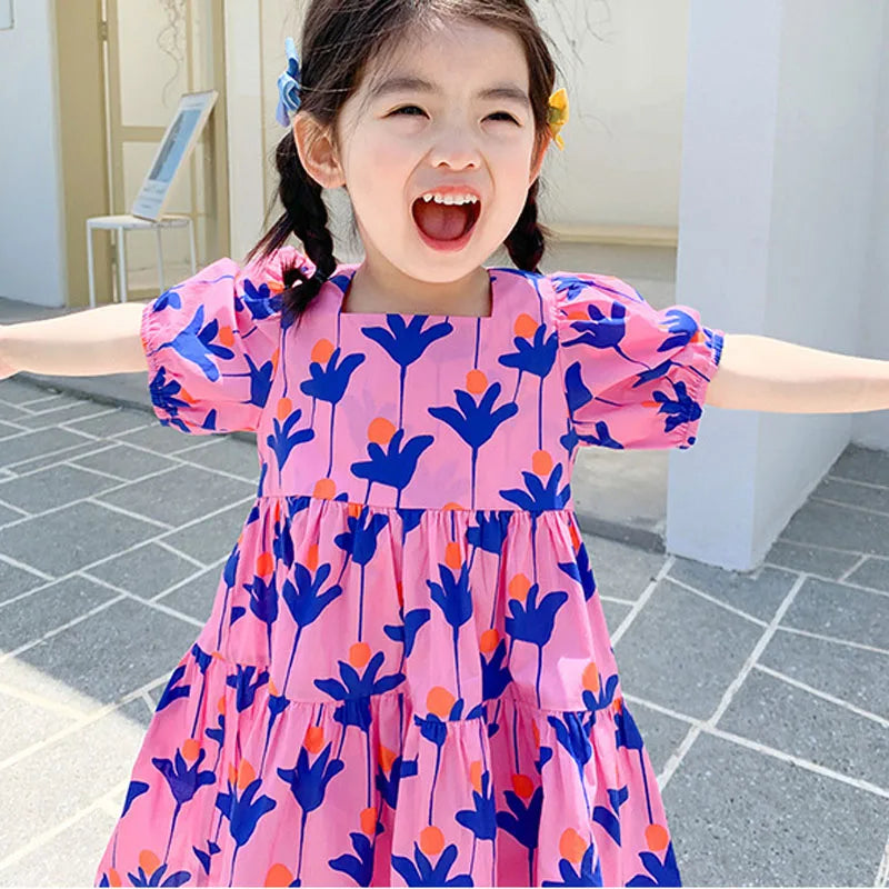 Summer Girls Dress Fashion Bright Bright Color Flower Dresses Big Large Loose Cute For Girls Dresss Baby Kids Children'S Clothes