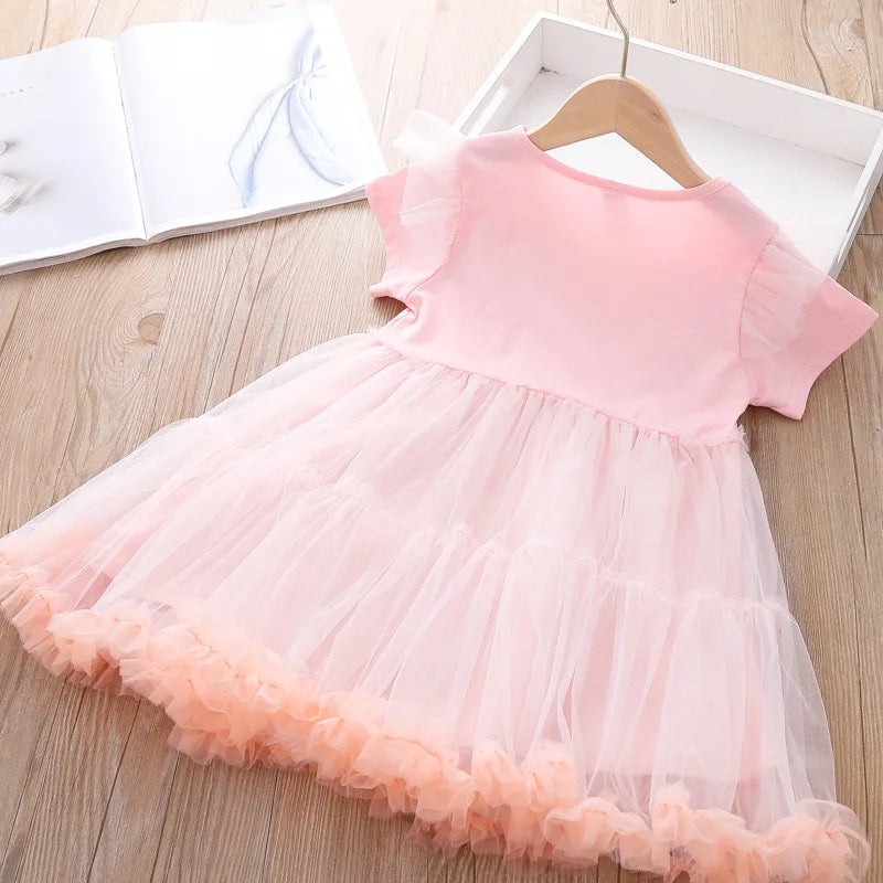 Girls Elsa Dress 2022 Summer Dress New Children's Frozen Princess Dress Baby Mesh Puff Dresses Girl Short Sleeve Party Clothes