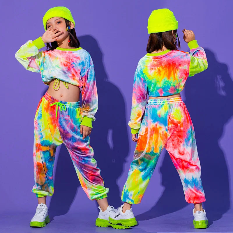 Girls Street Dance Trendy Hip-hop Clothes Performance Costume Korean Style Children's Jazz Dance Set with Exposed Navel Jazz New