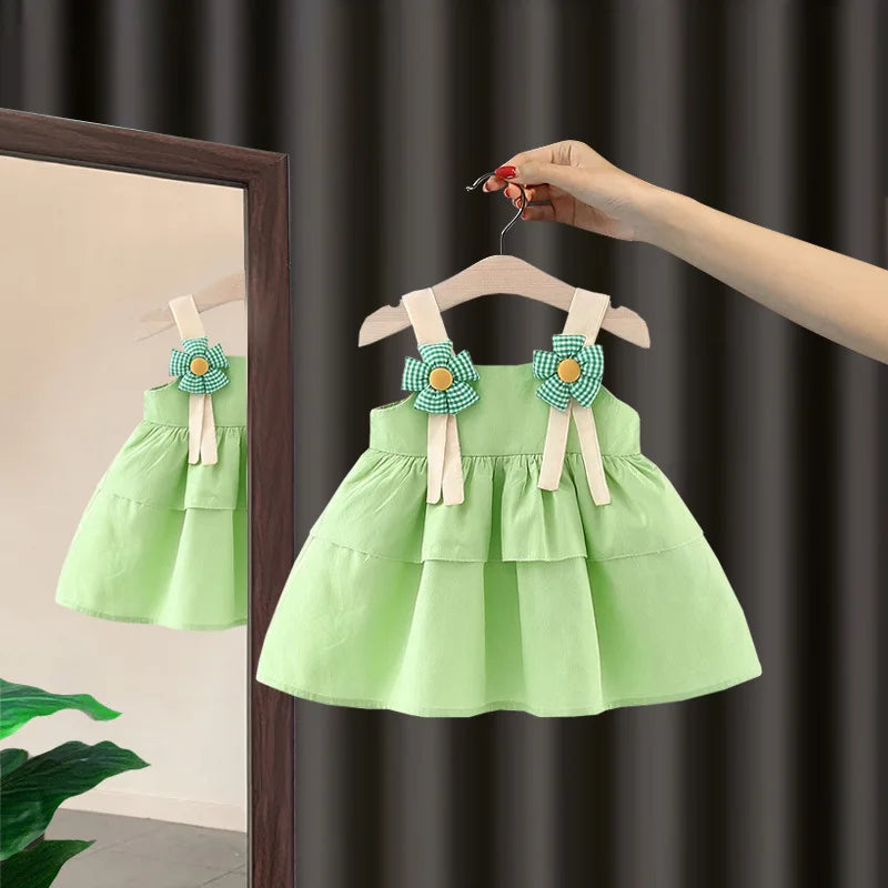 Summer Baby Girl Children's Clothes Solid Color Infant Suspender Dresses Simple Thin Kids Costume 0 To 3 Years Old Toddler