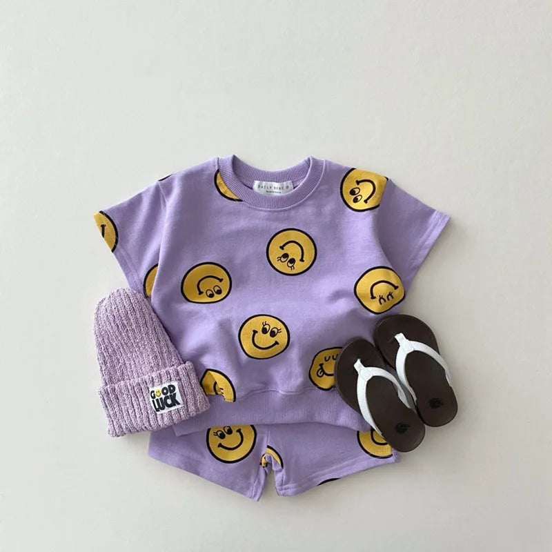 Children Clothes Set Smiley.Shorts and Short T-Shirts For Boys and Girls