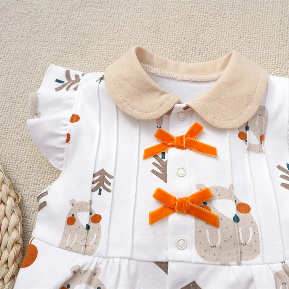 Baby Girls Ages 3-18M Cartoon Ruffled Sleeves Rompers.
