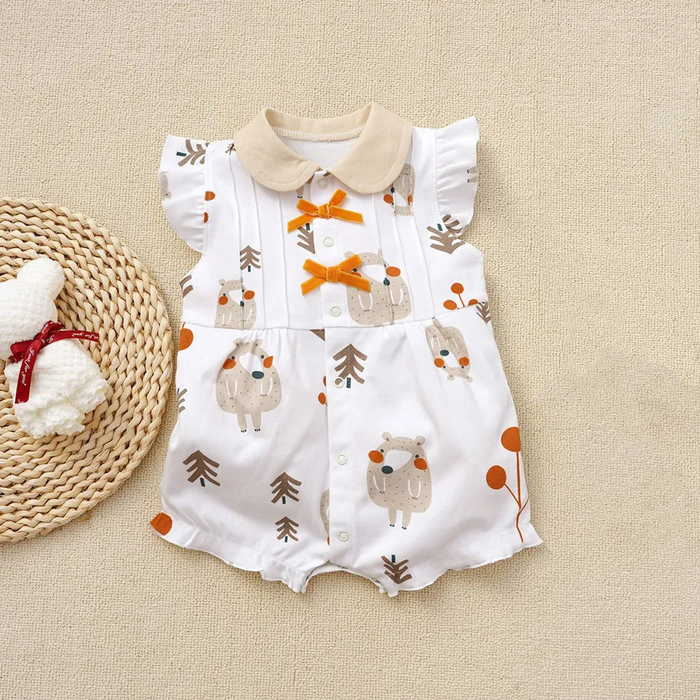 Baby Girls Ages 3-18M Cartoon Ruffled Sleeves Rompers.
