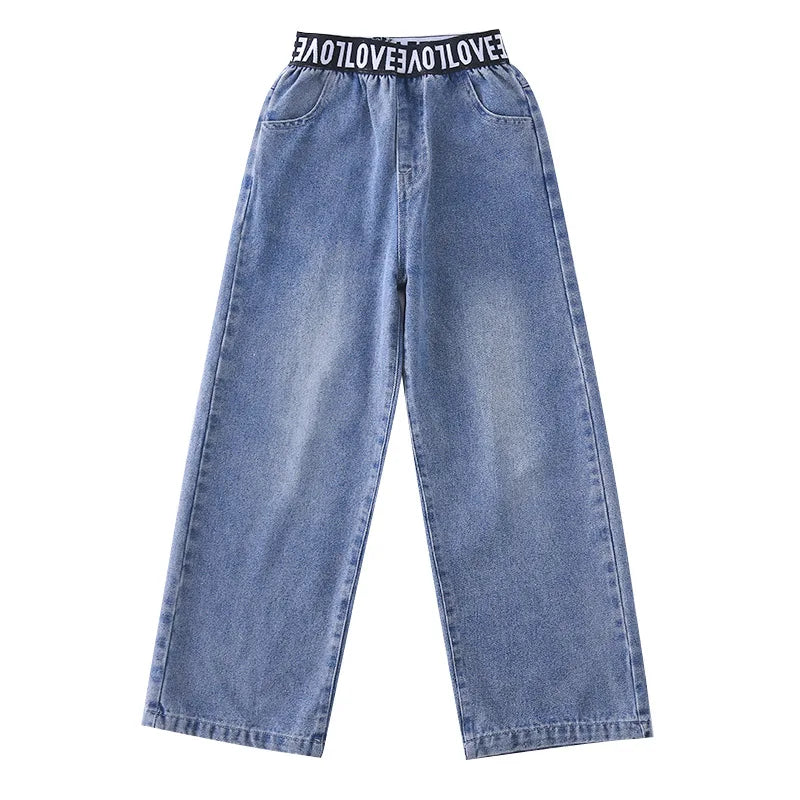 New Jeans For Girls Patchwork Kids Jeans For Girls Letter Patern Kids Jeans Casual Style Children Clothes 6 8 10 12 14 years