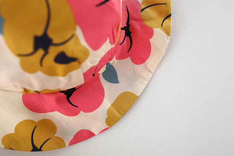 Summer Baby Girl Dress Flower Print Bow Princess Party Dress Hat Girl Outfits Children Clothes Set Toddler Infant Newborn Dress