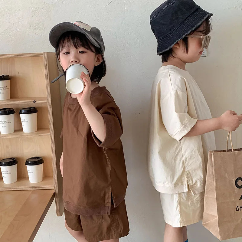 MILANCEL Children's Clothes Set Simple Loose Cotton Kids Short Sleeve Shorts Suit 2 PCS