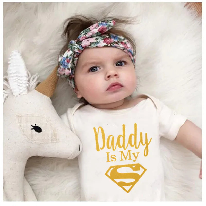 Boy, Girl and Baby Rompers and Bodysuit with funny prints on them.