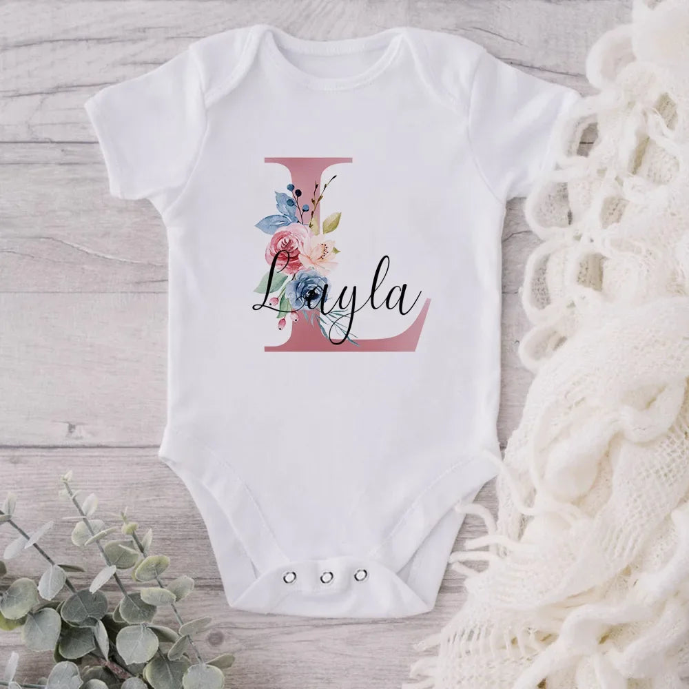 Personalised Baby Girls White Bodysuit New Baby Gift Initial Baby Name Jumpsuit Custom Names Girls Playsuit Clothes