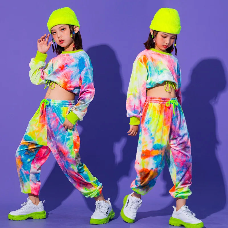 Girls Street Dance Trendy Hip-hop Clothes Performance Costume Korean Style Children's Jazz Dance Set with Exposed Navel Jazz New
