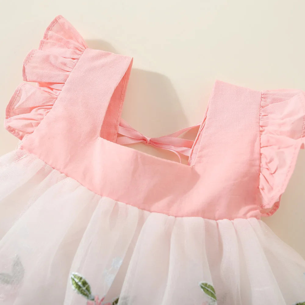 Children's Clothes Summer Korean Style Flower Party Mesh Puffy Baby Girl Dresses Sleeveless Breathable Toddler Kids Costume