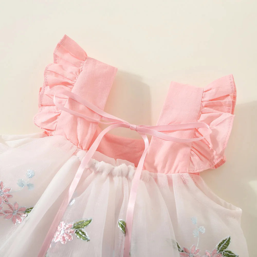 Children's Clothes Summer Korean Style Flower Party Mesh Puffy Baby Girl Dresses Sleeveless Breathable Toddler Kids Costume