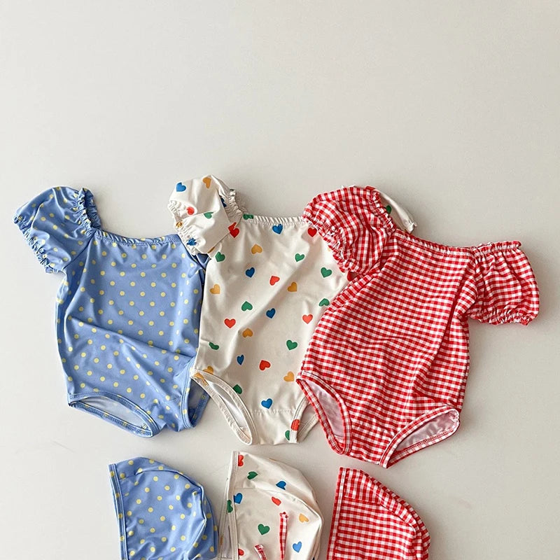 Kids Baby Girls Swimwear Summer Baby Girls One-piece Swimsuit Children's Clothes Short Sleeve Printing Sandy Beach Swimwear