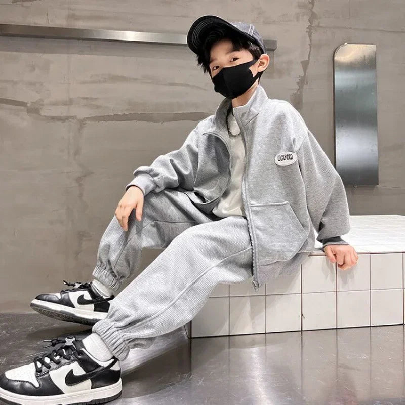 Children's Boy Baseball Uniform Suit Teenage Autumn Winter Zip Jacket Coat and Sport Pant Set Kid 2 Pieces Outfit Tracksuit