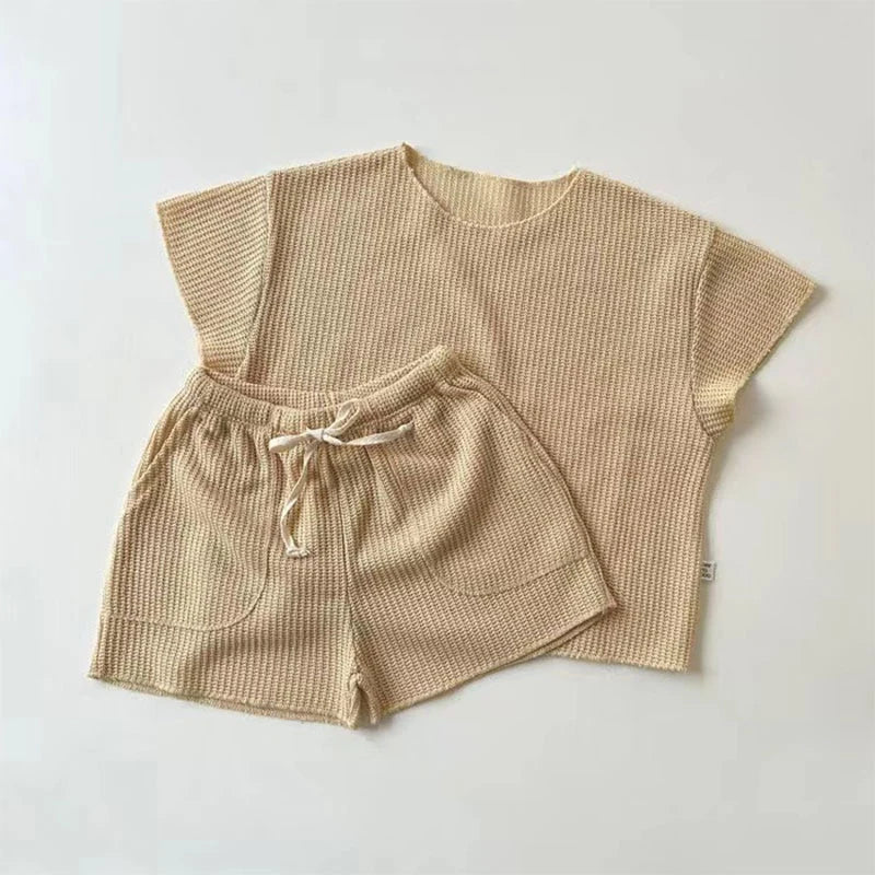 Casual Baby Girls Boys Short Sleeve Pure Color T-shirt + Shorts Clothing Sets Summer Baby Boys Girls Children's Clothes Suit