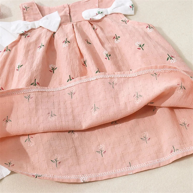 Summer Simple Solid Color Flower Baby Girl Dress Sleeveless Bowknot Children's Clothes Thin Breathable 0 To 3 Years Old Toddler