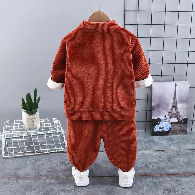 Spring Baby Children Clothes Suit Boys Corduroy Coat T Shirt Pants 3Pcs/Set Kids Toddler Fashion Cotton Tracksuits 0-4 Years