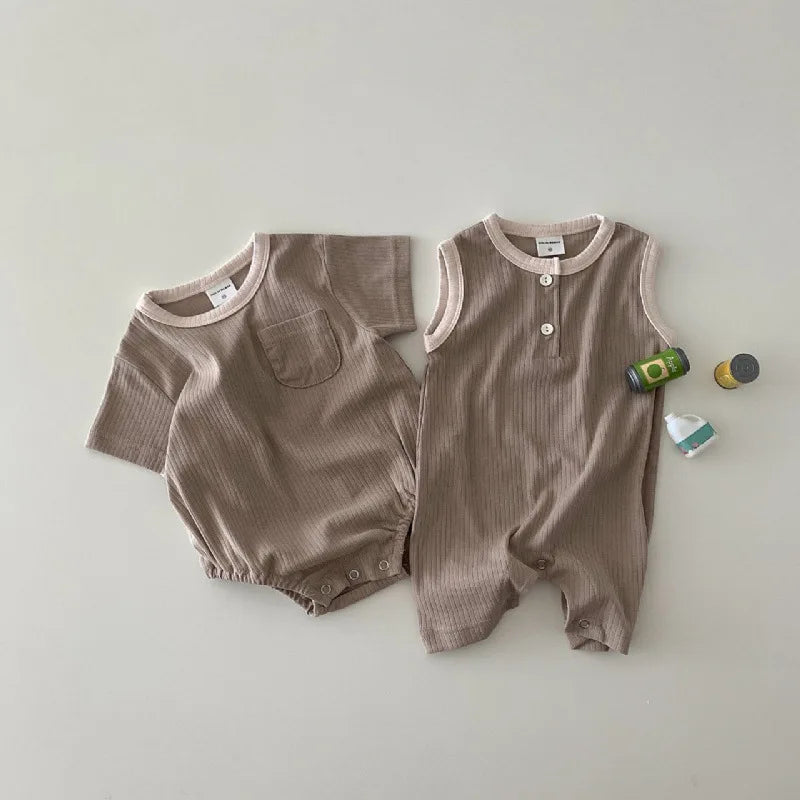 Baby Solid Cool Sleeveless Romper Toddler Boys Loose Comfortable Casual Outwear Jumpsuit Infant Clothes Kids Girls Onesie 0-24m