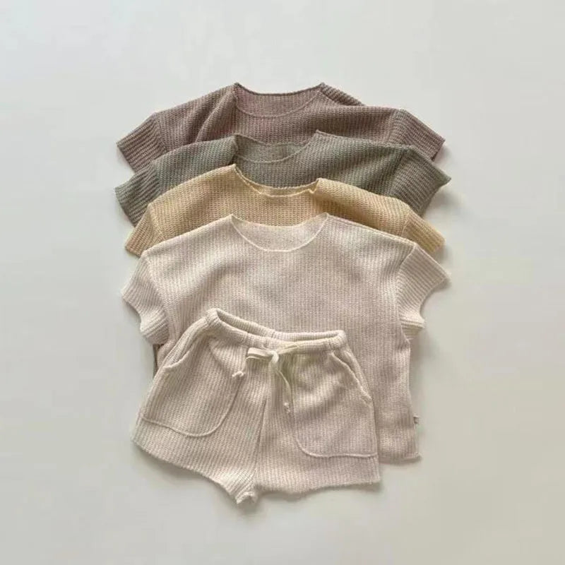 Casual Baby Girls Boys Short Sleeve Pure Color T-shirt + Shorts Clothing Sets Summer Baby Boys Girls Children's Clothes Suit