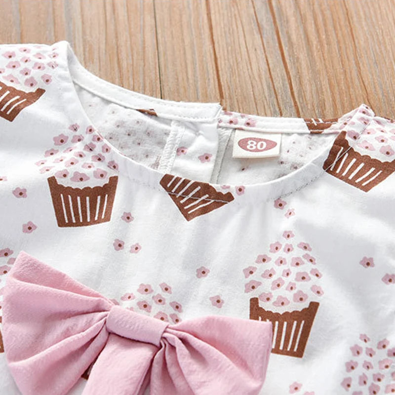 Humor Bear NEW Girls Clothing Set Sleeveless Summer Ice Cream Bow Top T-shirt+Pants 2Pcs Suit Toddler Children's Clothes