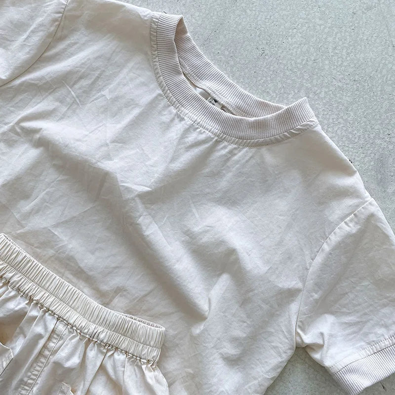 MILANCEL Children's Clothes Set Simple Loose Cotton Kids Short Sleeve Shorts Suit 2 PCS