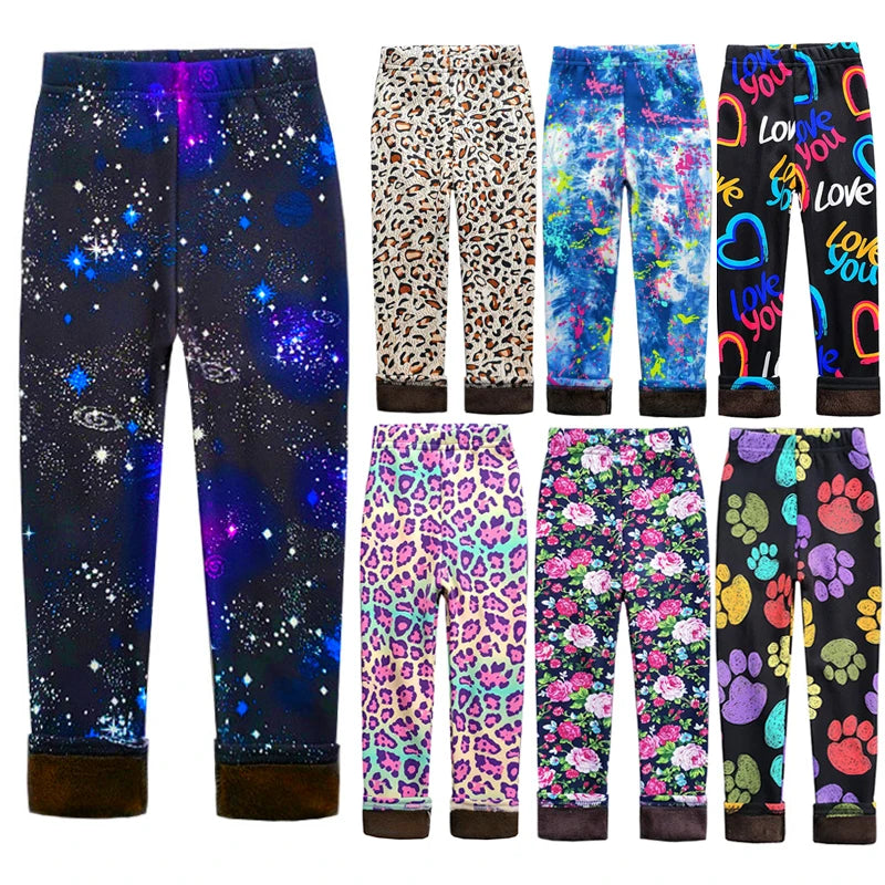 Children's Clothes Girl Pants Autumn Winter Fleece Keep Warm Leggings Tights For Girls Vintage Floral Warm Trousers 2-11 Year