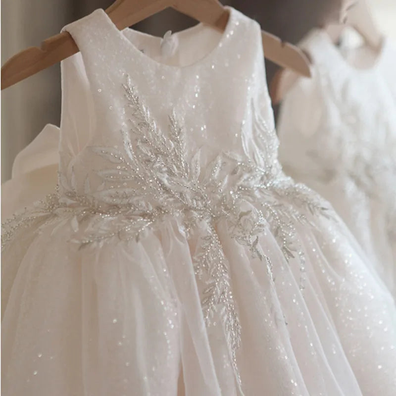 Infant White Lace 1st 2nt Birthday Dress Baby Girls Princess Cake Dresses Toddler Wedding Baptism Ball Gown Children Clothes
