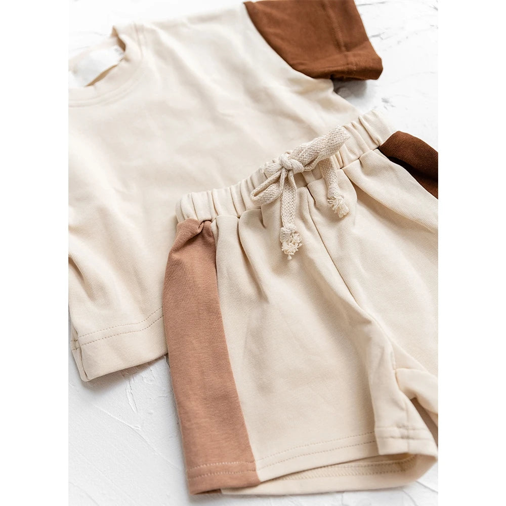 Summer Children's Clothes Baby Boy T-Shirt+Pant 2Pcs Kids Solid Short Sleeve Elastic Waist Suit Toddle Girl Clothes Baby Outfit