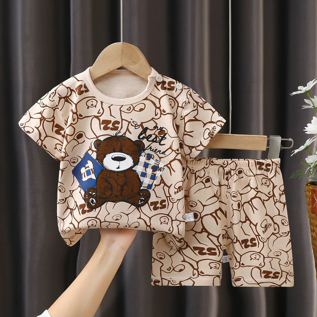 Boys and Girls Outfits T-Shirts+Shorts 2Pcs Cartoons Cars Animals