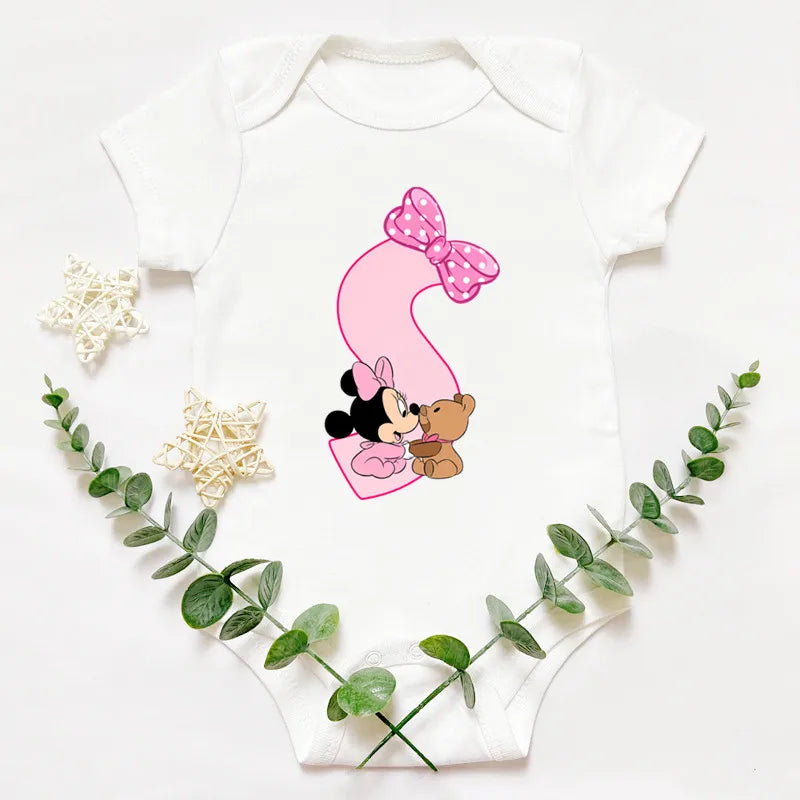 Cute Baby Custom Name Letter Combination Printing Bodysuit Minnie Mouse Letter Font A B C D E F G Short Sleeve Cotton Jumpsuit