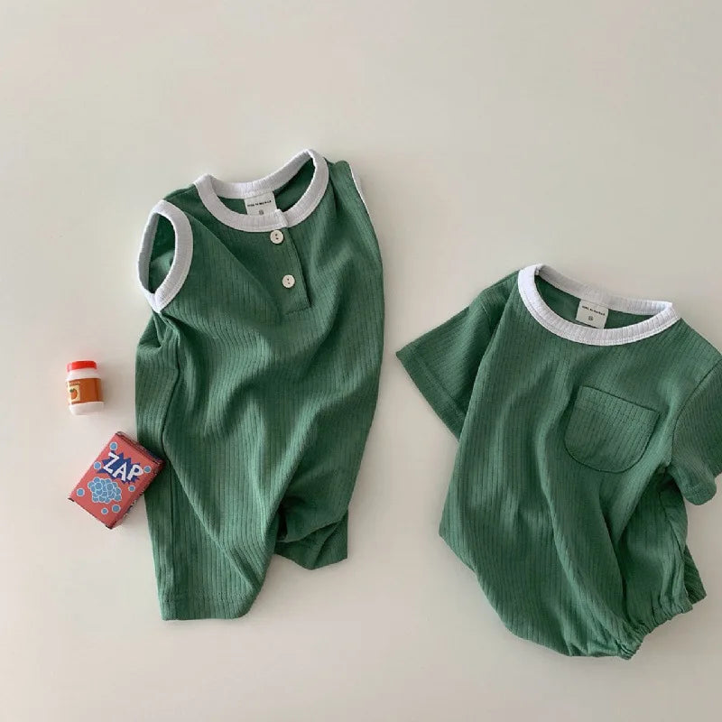 Baby Solid Cool Sleeveless Romper Toddler Boys Loose Comfortable Casual Outwear Jumpsuit Infant Clothes Kids Girls Onesie 0-24m