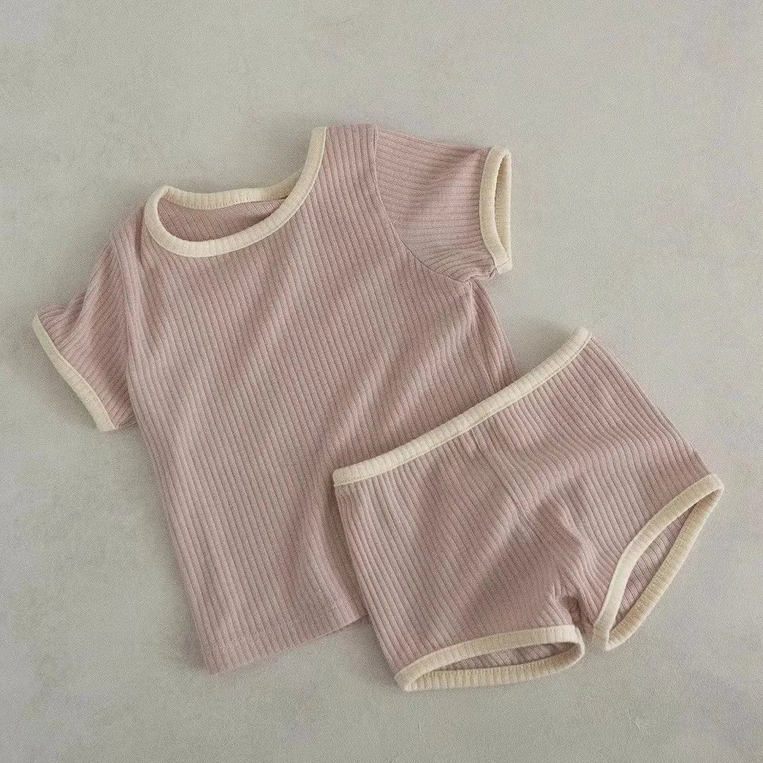 Baby Boys and Girls Solid T-Shirts+ Shorts 2pcs Breathable Outfits