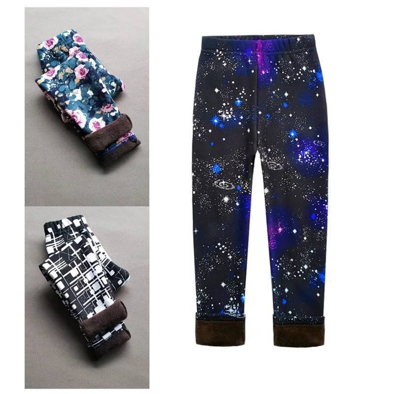 Children's Clothes Girl Pants Autumn Winter Fleece Keep Warm Leggings Tights For Girls Vintage Floral Warm Trousers 2-11 Year