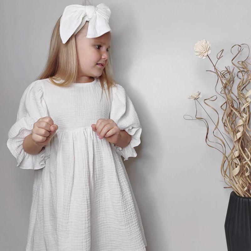 Girls Dresses, Cotton Double Gauze Loose Pockets