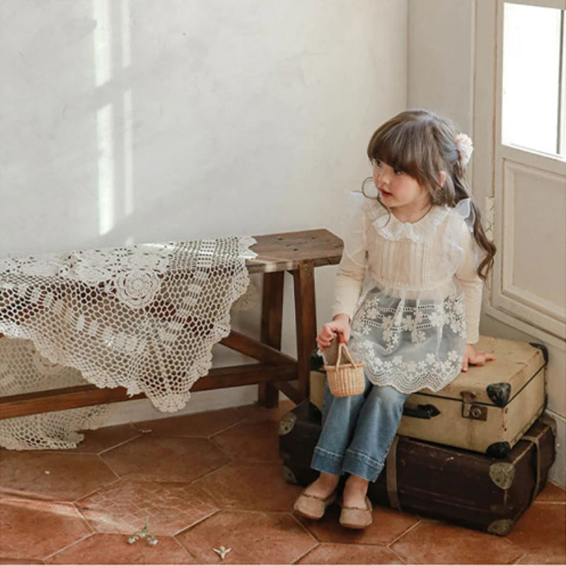 Spring 2022 South Korean Children Clothes Girl Princess Dress Lace Vest Sundress Sweet Fresh Fashionable Baby Girls Dresses