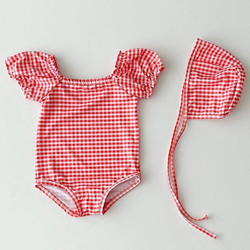 Kids Baby Girls Swimwear Summer Baby Girls One-piece Swimsuit Children's Clothes Short Sleeve Printing Sandy Beach Swimwear